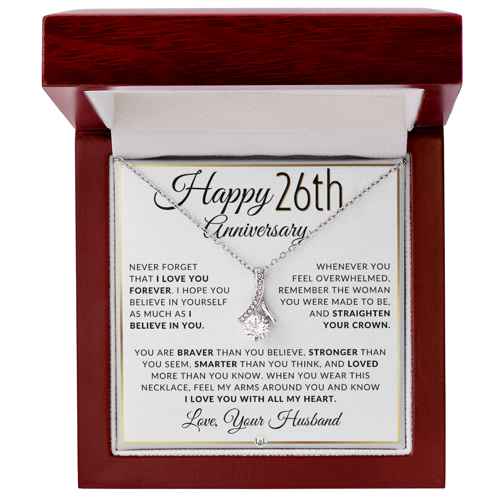 26th Anniversary Gift For Wife - Anniversary Gift Idea For Your Wife - Drop Pendant Necklace + Heartfelt Anniversary Message