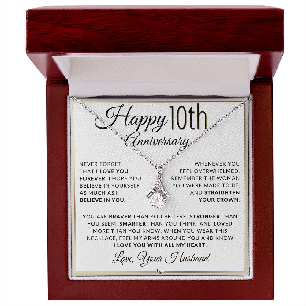 10th Anniversary Gift For Wife - Anniversary Gift Idea For Your Wife - Drop Pendant Necklace + Heartfelt Anniversary Message