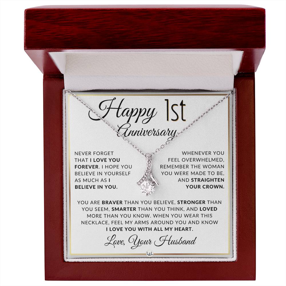 1st Anniversary Gift For Wife - Anniversary Gift Idea For Your Wife - Drop Pendant Necklace + Heartfelt Anniversary Message - Liliana and Liam
