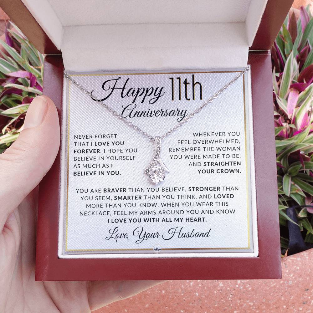 11th Anniversary Gift For Wife - Anniversary Gift Idea For Wife - Drop Pendant Necklace + Heartfelt Anniversary Message For Her - Liliana and Liam