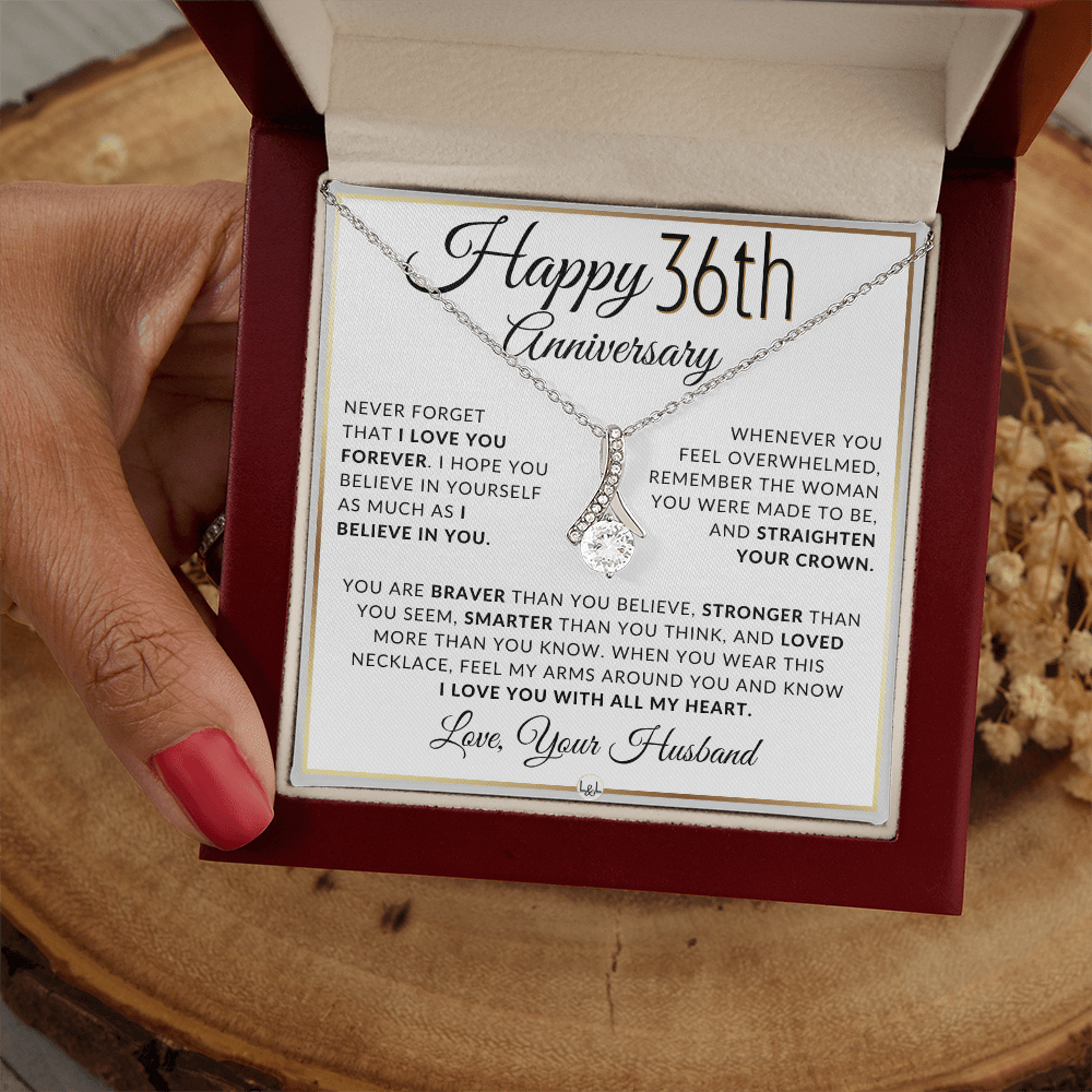 36th Anniversary Gift For Wife - Anniversary Gift Idea For Your Wife - Drop Pendant Necklace + Heartfelt Anniversary Message