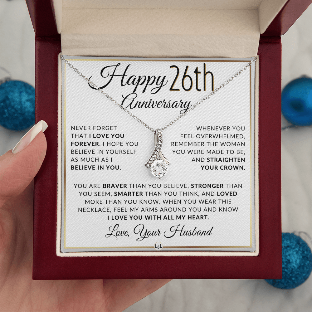 26th Anniversary Gift For Wife - Anniversary Gift Idea For Your Wife - Drop Pendant Necklace + Heartfelt Anniversary Message