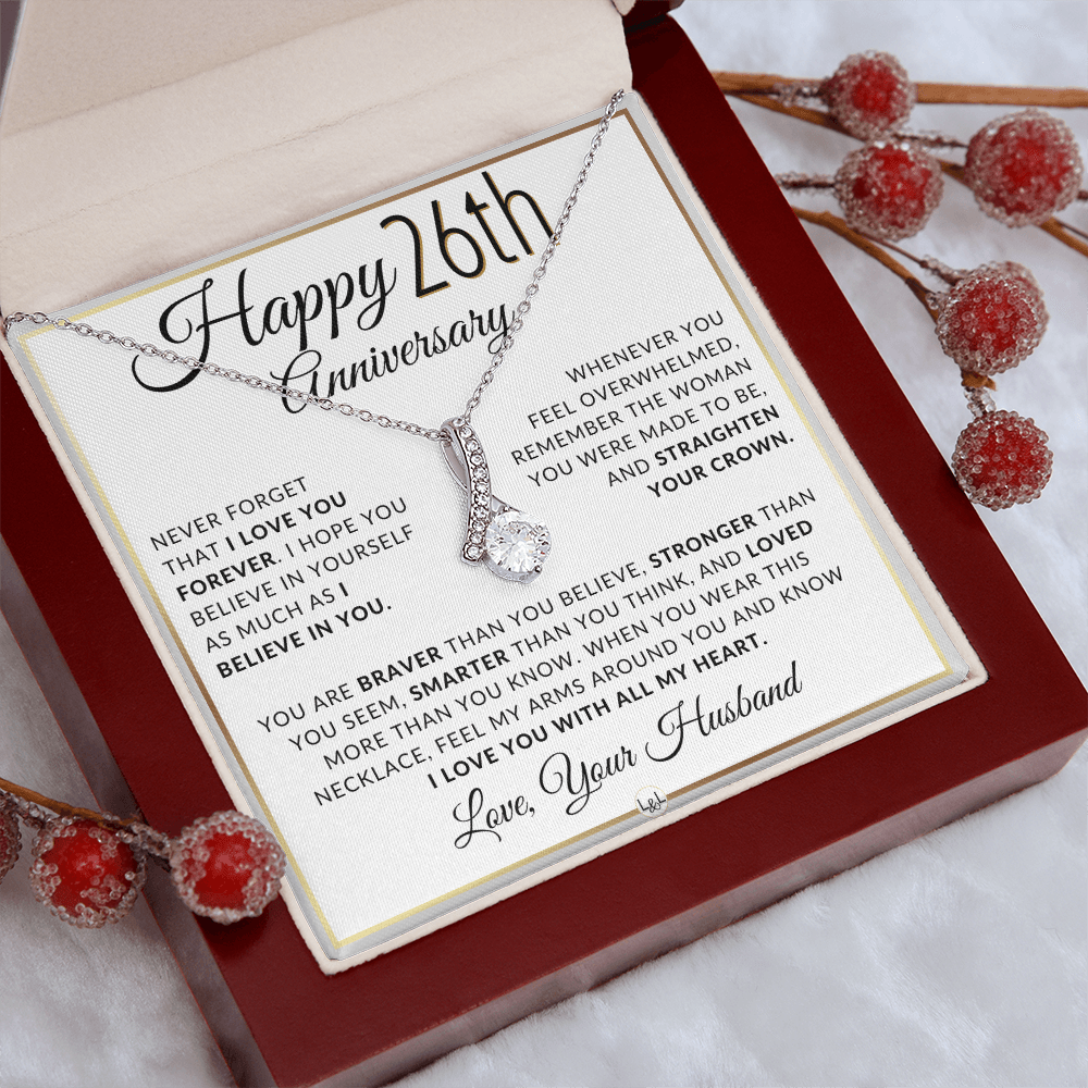 26th Anniversary Gift For Wife - Anniversary Gift Idea For Your Wife - Drop Pendant Necklace + Heartfelt Anniversary Message