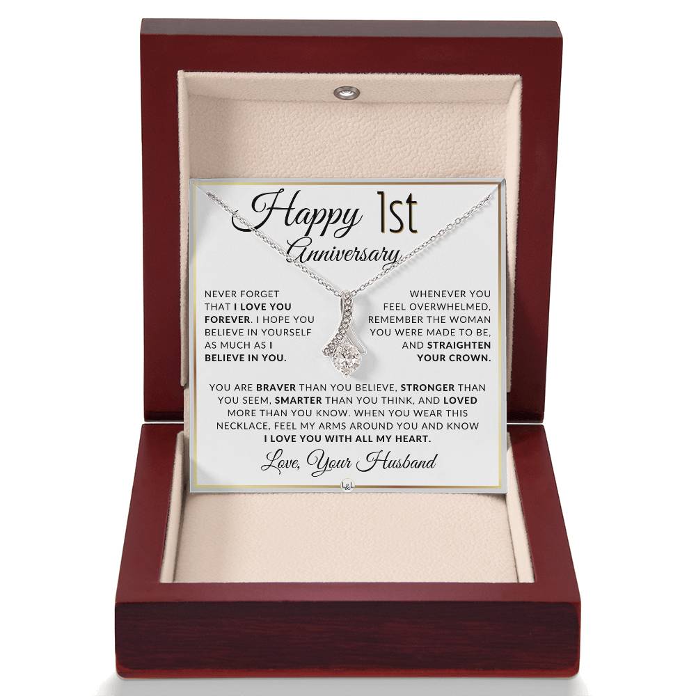 1st Anniversary Gift For Wife - Anniversary Gift Idea For Your Wife - Drop Pendant Necklace + Heartfelt Anniversary Message - Liliana and Liam