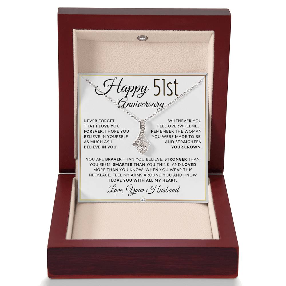 51st Anniversary Gift For Wife - Anniversary Gift Idea For Your Wife - Drop Pendant Necklace + Heartfelt Anniversary Message - Liliana and Liam