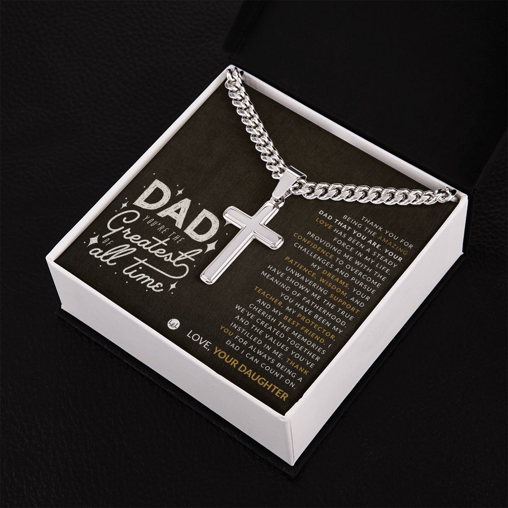 Gift For Dad, From His Daughter - Men's Chain with Engravable Cross Necklace - Christian Jewelry For Dad For Father's Day, Christmas or His Birthday