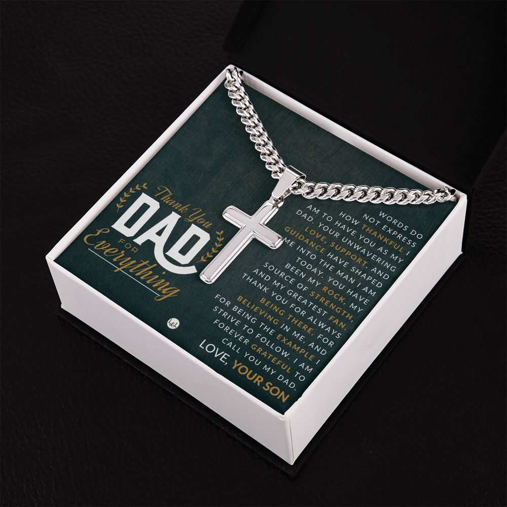 Gift For Dad, From Son - Men's Chain with Engravable Cross Necklace - Christian Jewelry For Dad For Father's Day, Christmas or His Birthday