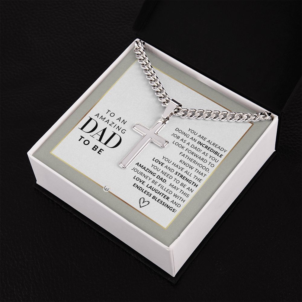 Future or Dad To Be Gift - Men's Chain with Engravable Cross Necklace - Christian Jewelry For Expecting Dad For Father's Day, Christmas or His Birthday