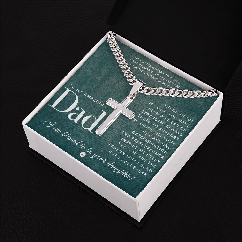 Gift For Father, From Daughter - Men's Chain with Engravable Cross Necklace - Christian Jewelry For Dad For Father's Day, Christmas or His Birthday