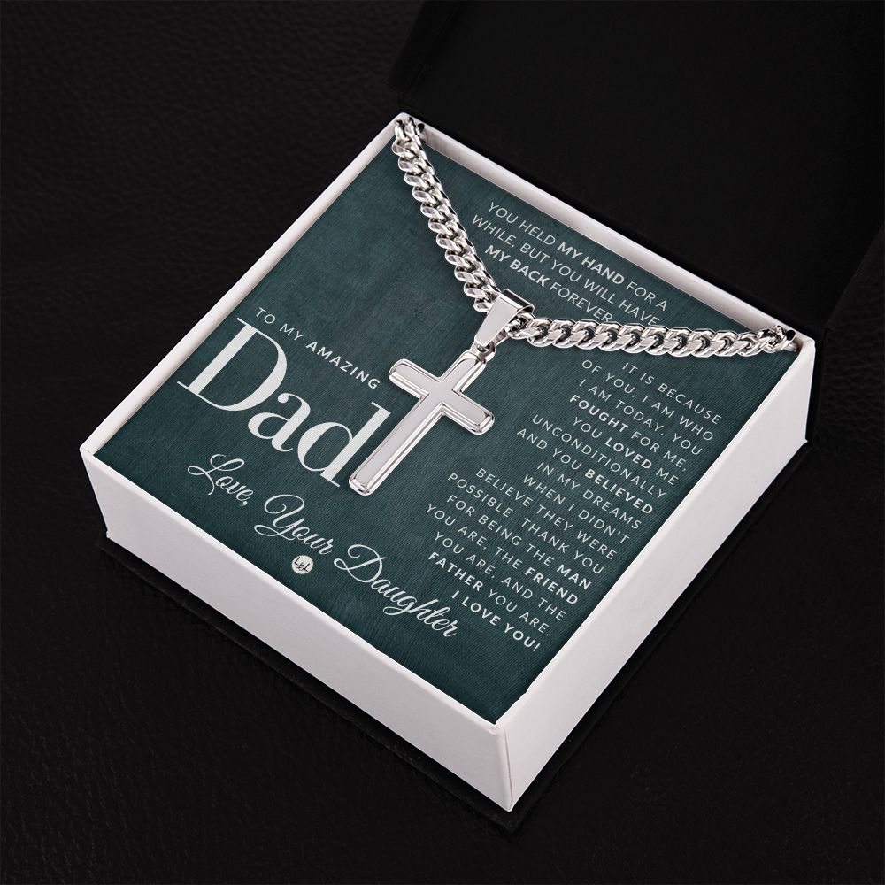 Dad Gift, From Daughter - Men's Chain with Engravable Cross Necklace - Christian Jewelry For Dad For Father's Day, Christmas or His Birthday
