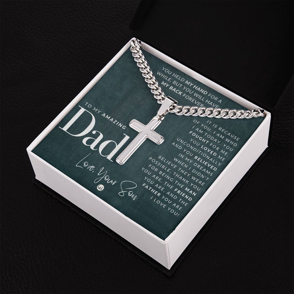 Dad Gift, From Son - Men's Chain with Engravable Cross Necklace - Christian Jewelry For Dad For Father's Day, Christmas or His Birthday