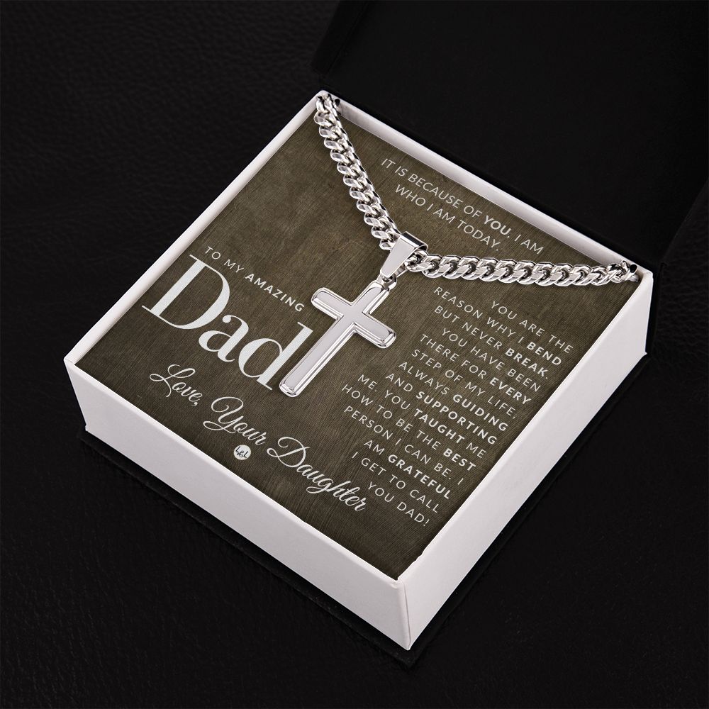 Father Gift, From Daughter - Men's Chain with Engravable Cross Necklace - Christian Jewelry For Dad For Father's Day, Christmas or His Birthday