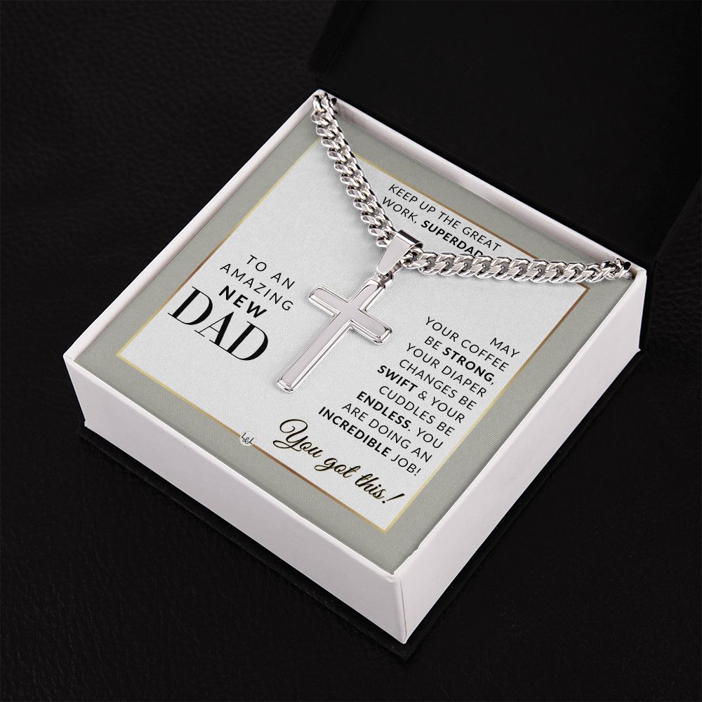 New Dad Gift - Men's Chain with Engravable Cross Necklace - Christian Jewelry For New Dad For Father's Day, Christmas or His Birthday