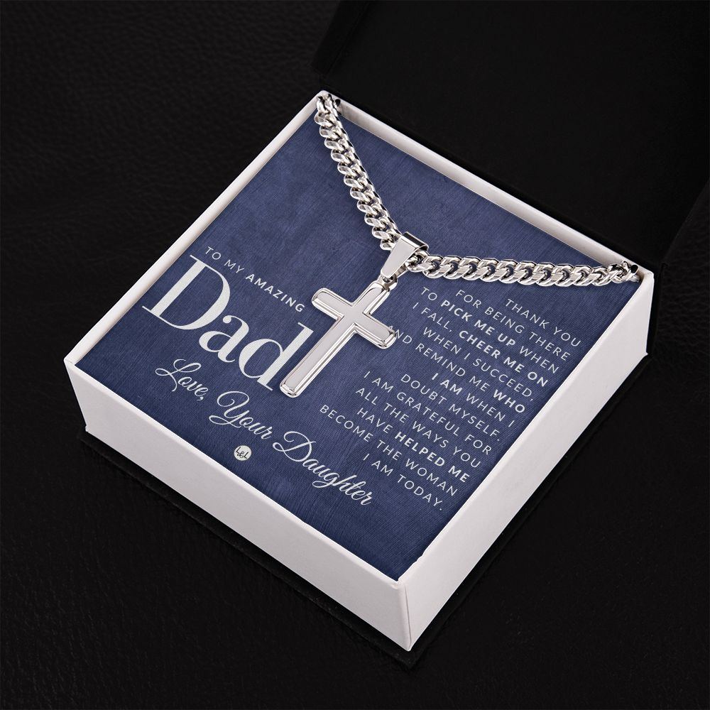To Dad, From Daughter - Men's Chain with Engravable Cross Necklace - Christian Jewelry For Dad For Father's Day, Christmas or His Birthday