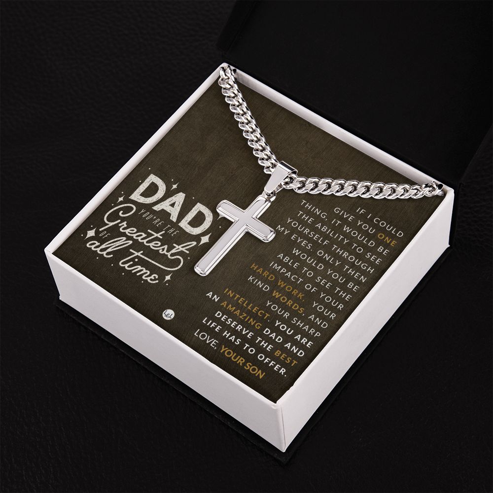 Perfect Gift For Dad, From Son - Men's Chain with Engravable Cross Necklace - Christian Jewelry For Dad For Father's Day, Christmas or His Birthday