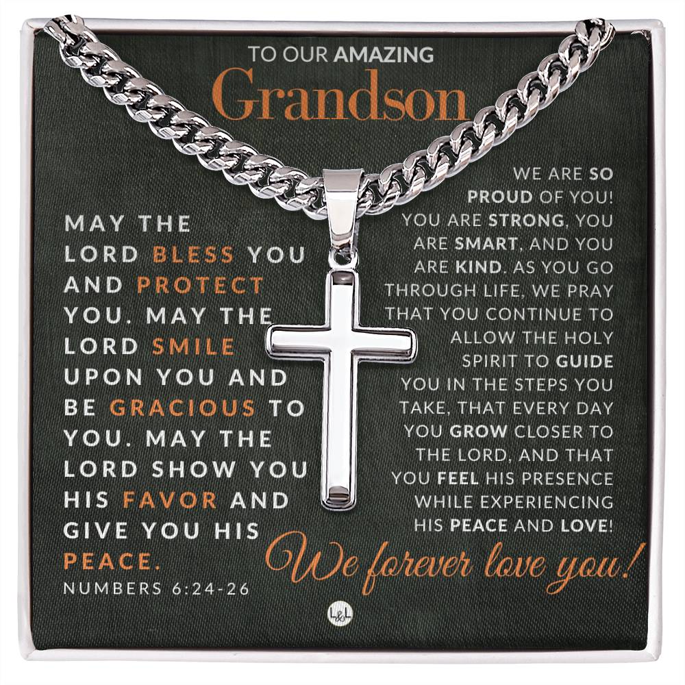Numbers 6:24 - 26 - Christian Cross Pendant Necklace - Gift For Our Grandson - Liliana and Liam