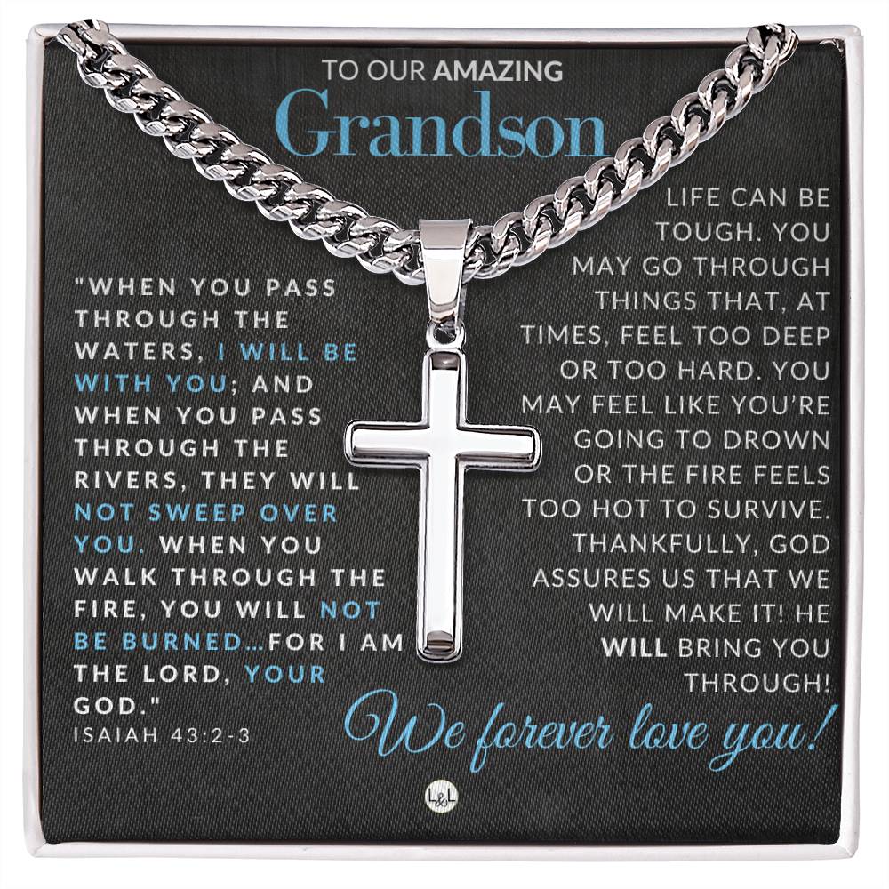 Isaiah 43:2 - 3 - Christian Cross Pendant Necklace - Gift For Our Grandson - Liliana and Liam