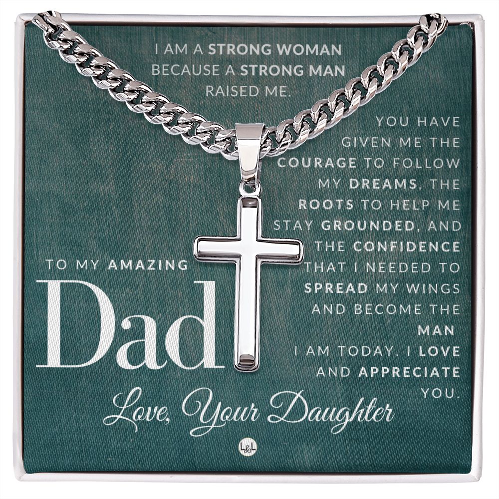 Dad, From Daughter - Engravable Christian Cross Necklace - Liliana and Liam