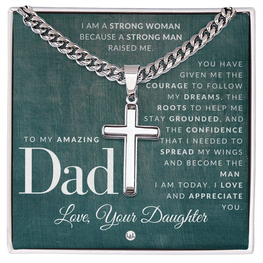 Gift To Dad, From Daughter - Men's Chain with Engravable Cross Necklace - Christian Jewelry For Dad For Father's Day, Christmas or His Birthday