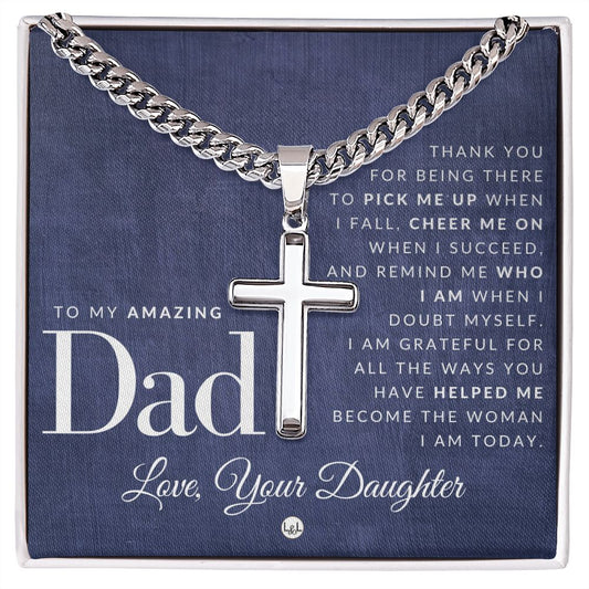 To Dad, From Daughter - Men's Chain with Engravable Cross Necklace - Christian Jewelry For Dad For Father's Day, Christmas or His Birthday