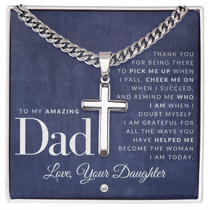 Engravable Christian Cross Necklace - Gift To Dad, From Daughter - Liliana and Liam