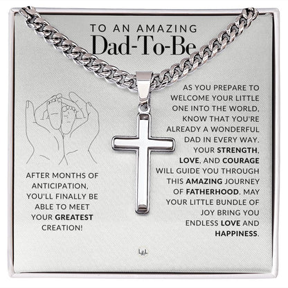 Dad To Be, Future Father - Engravable Christian Cross Necklace - Gift For Expecting Dad - Liliana and Liam