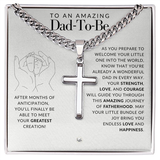 Dad To Be Gift, Future Father - Men's Chain with Engravable Cross Necklace - Christian Jewelry For Expecting Dad For Father's Day, Christmas or His Birthday