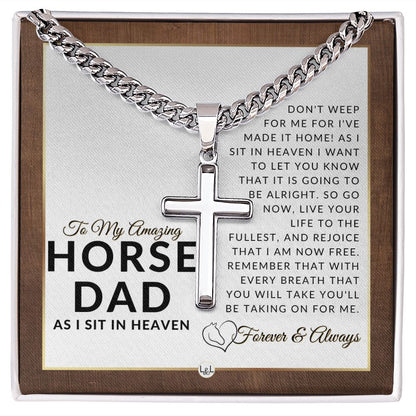 I Have Made It Home - Engravable Christian Cross Necklace - Gift For Grieving Horse Dad - Liliana and Liam
