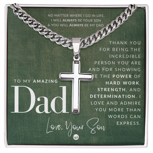 Gift To Father, From Son - Men's Chain with Engravable Cross Necklace - Christian Jewelry For Dad For Father's Day, Christmas or His Birthday