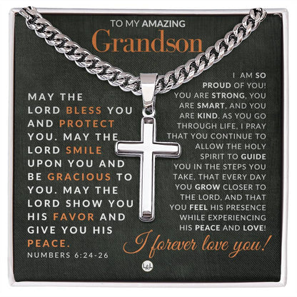 Numbers 6:24-26 - Christian Cross Pendant Necklace - Gift For Grandson - Liliana and Liam