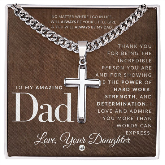 Gift To Father, From Daughter - Men's Chain with Engravable Cross Necklace - Christian Jewelry For Dad For Father's Day, Christmas or His Birthday