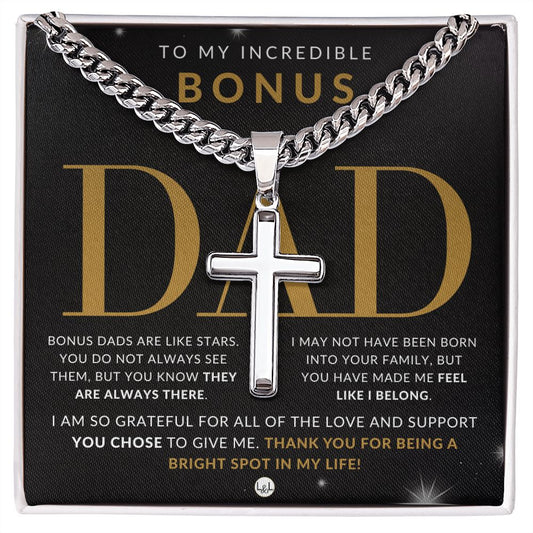 Bonus Dad Gift - Men's Chain with Engravable Cross Necklace - Christian Jewelry For Dad For Father's Day, Christmas or His Birthday