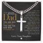 Bonus Dad, From Daughter t - Cuban Chain with Artisan Cross Necklace - Gift for Step (Bonus) Dad - Liliana and Liam