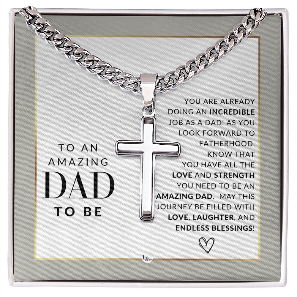 Future or Dad To Be Gift - Men's Chain with Engravable Cross Necklace - Christian Jewelry For Expecting Dad For Father's Day, Christmas or His Birthday