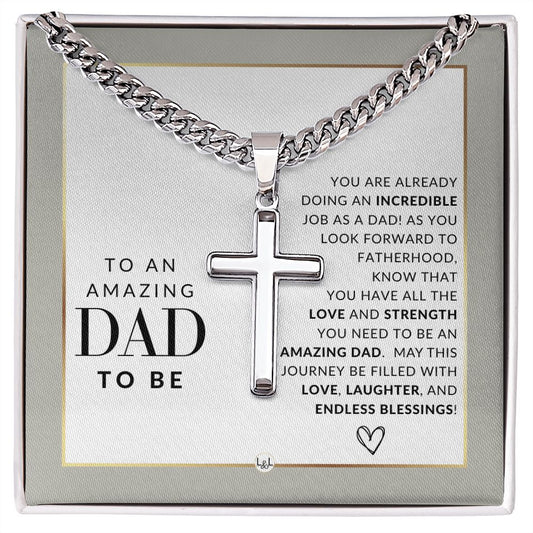 Future or Dad To Be Gift - Men's Chain with Engravable Cross Necklace - Christian Jewelry For Expecting Dad For Father's Day, Christmas or His Birthday