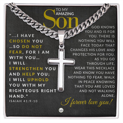 Isaiah 41:9 - 10 - Christian Cross Pendant Necklace - Gift For Son - Liliana and Liam