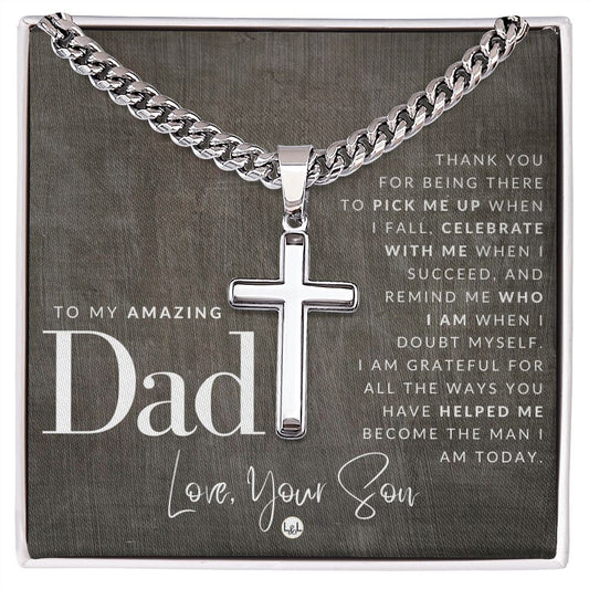 To Dad, From Son - Men's Chain with Engravable Cross Necklace - Christian Jewelry For Dad For Father's Day, Christmas or His Birthday