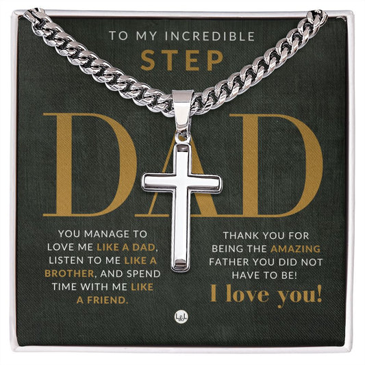 Step Dad Gift - Men's Chain with Engravable Cross Necklace - Christian Jewelry For Dad For Father's Day, Christmas or His Birthday