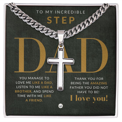 Engravable Christian Cross Necklace - Gift For Step Dad - Liliana and Liam