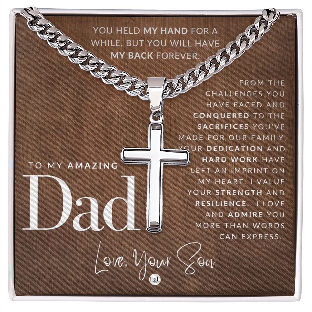 Great Dad, From Son - Engravable Christian Cross Necklace - Liliana and Liam