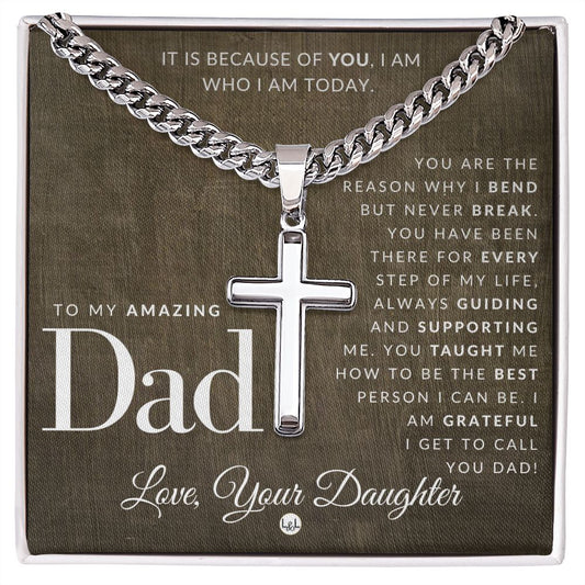 Father Gift, From Daughter - Men's Chain with Engravable Cross Necklace - Christian Jewelry For Dad For Father's Day, Christmas or His Birthday