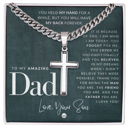 Dad, From Son - Engravable Christian Cross Necklace - Liliana and Liam