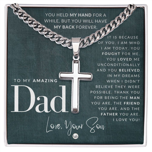 Dad Gift, From Son - Men's Chain with Engravable Cross Necklace - Christian Jewelry For Dad For Father's Day, Christmas or His Birthday