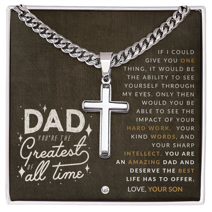 Engravable Christian Cross Necklace - Gift For Dad, From Son - Liliana and Liam