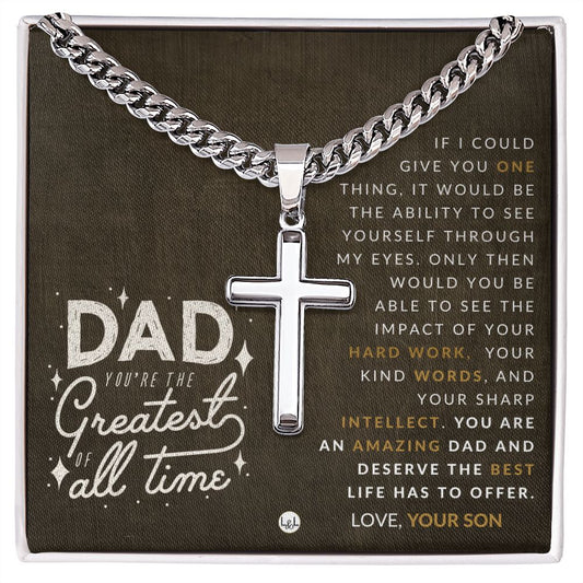 Perfect Gift For Dad, From Son - Men's Chain with Engravable Cross Necklace - Christian Jewelry For Dad For Father's Day, Christmas or His Birthday