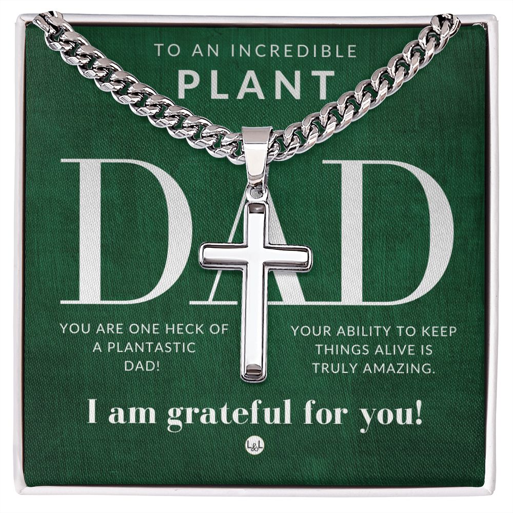 Plant Dad - Engravable Christian Cross Necklace - Liliana and Liam