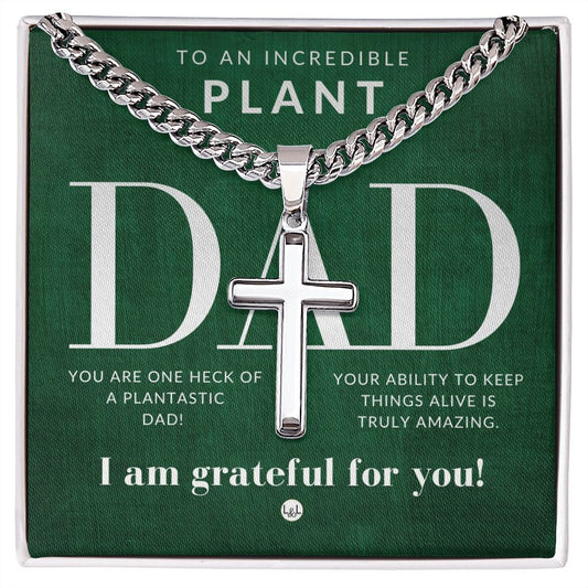 Plant Dad Gift - Men's Chain with Engravable Cross Necklace - Christian Jewelry For Dad For Father's Day, Christmas or His Birthday