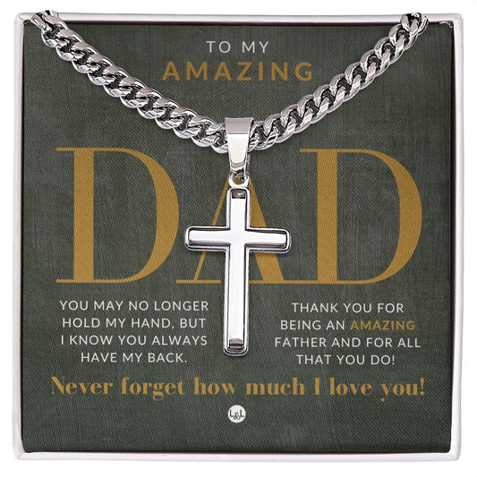 Gift For Dad - Men's Chain with Engravable Cross Necklace - Christian Jewelry For Dad For Father's Day, Christmas or His Birthday