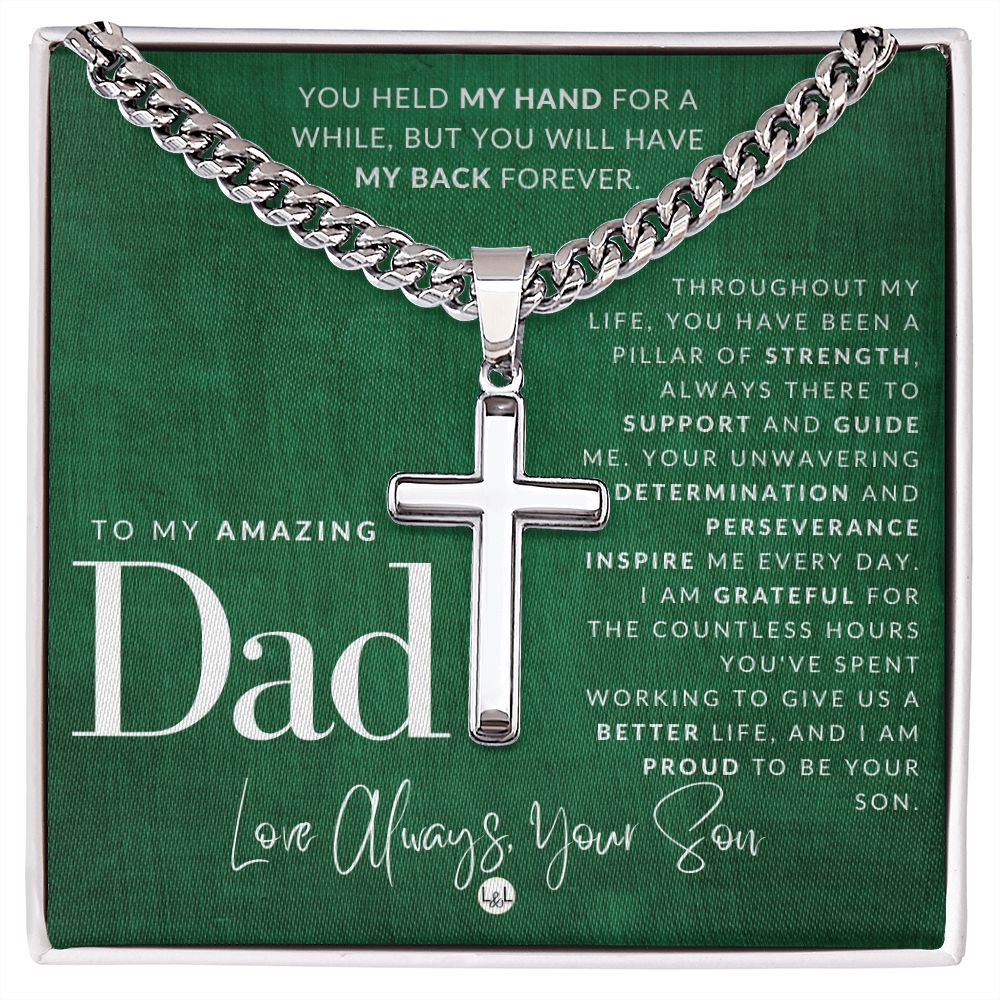 Your Dad, From His Son - Engravable Christian Cross Necklace - Liliana and Liam