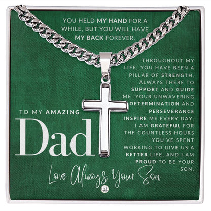 Your Dad, From His Son - Engravable Christian Cross Necklace - Liliana and Liam